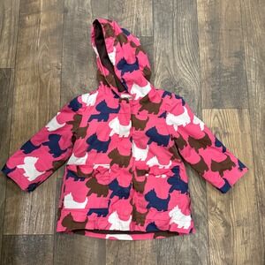Mini Boden Kids Pink Dog Print Hooded Rain Jacket Size 2-3 Years